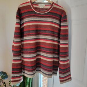 J. Crew Crewneck Sweater in Rust, Red, Cream & Gray Stripes